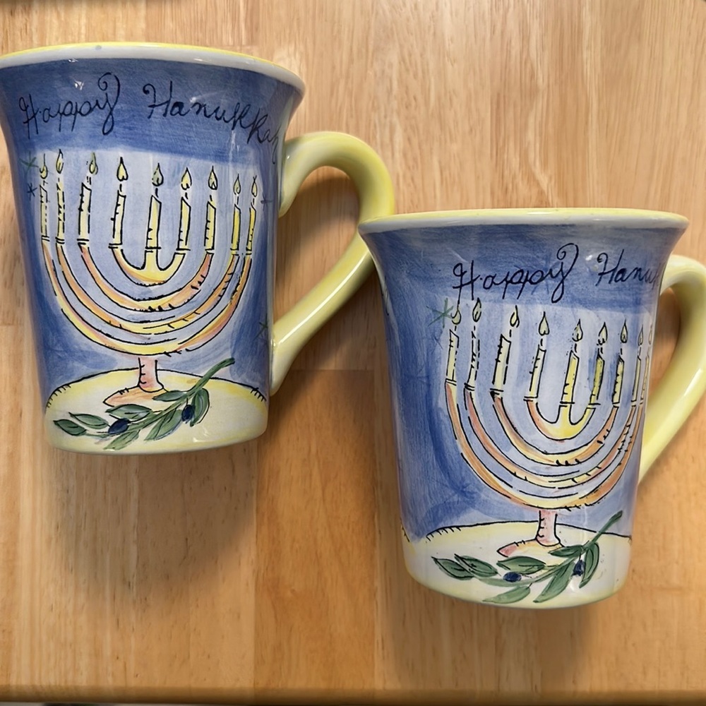 NWOT Happy Hanukkah Ceramic Mugs by Julia Junkin, Set of 2